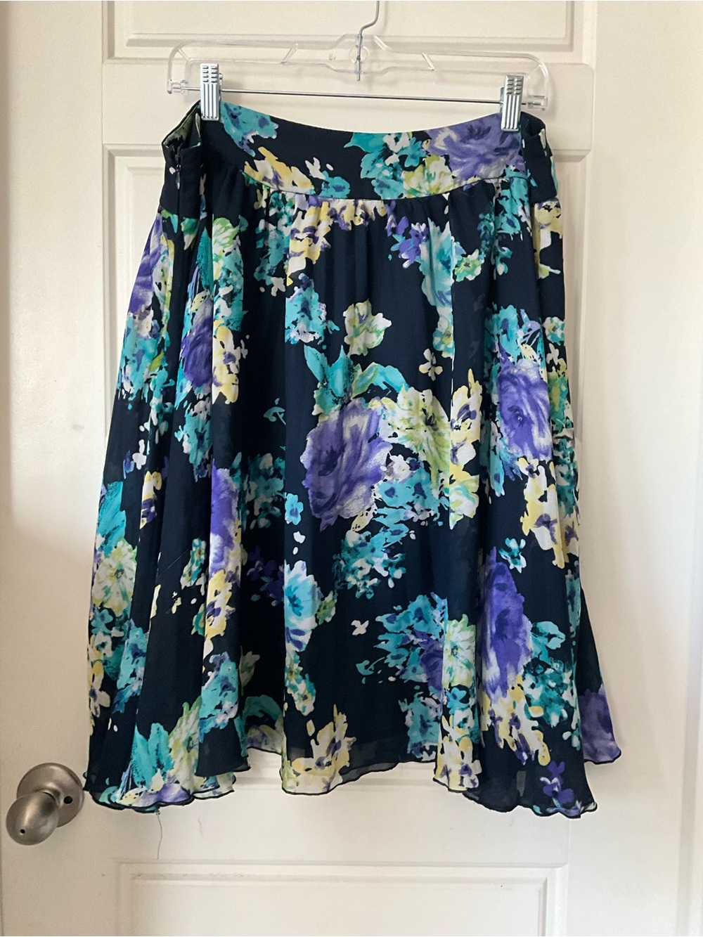 Charter Club Navy Floral Circle Skirt with Teal, Purple & Cream Blooms
